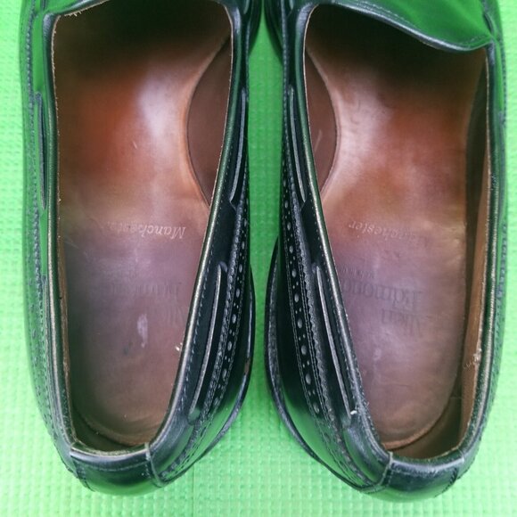 ✅Allen Edmonds Manchester Mens 10 Black Leather Bludgeoned Wingtip Tassel Loafer